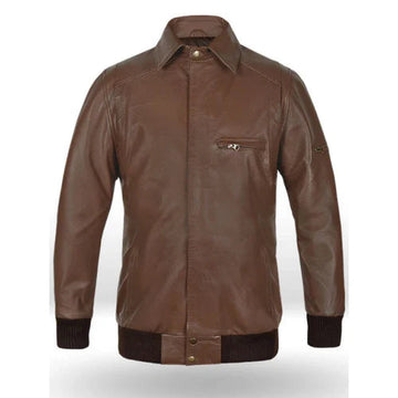 Men's Brown Vortex Bomber Leather Jacket