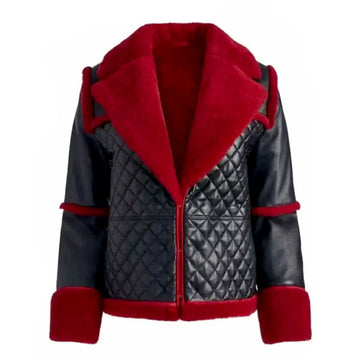 Black & Red Shearling Aviator Jacket