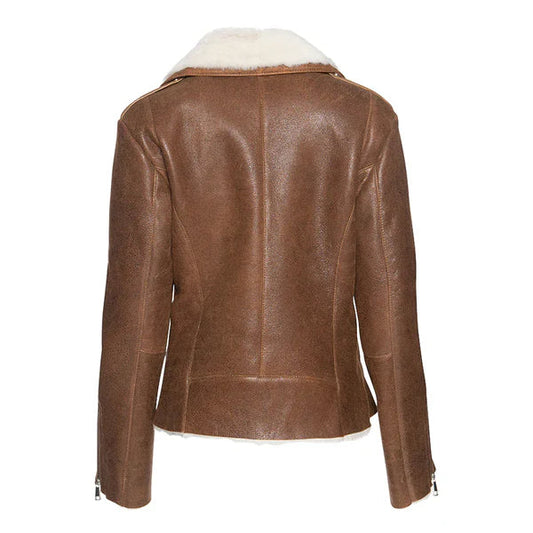Cognac Shearling Moto Leather Jacket