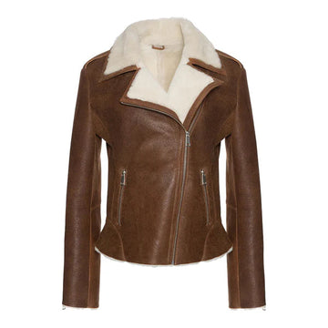 Cognac Shearling Moto Leather Jacket