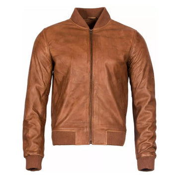 Tan Arcane Leather Bomber Jacket