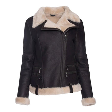 Brown Vanilla Shearling Aviator Jacket