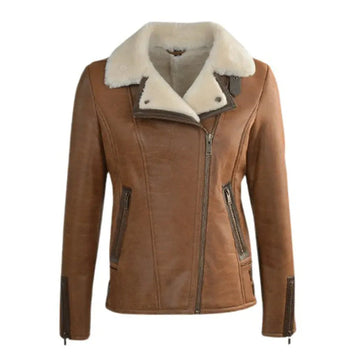 Brown Jane Shearling Aviator Jacket