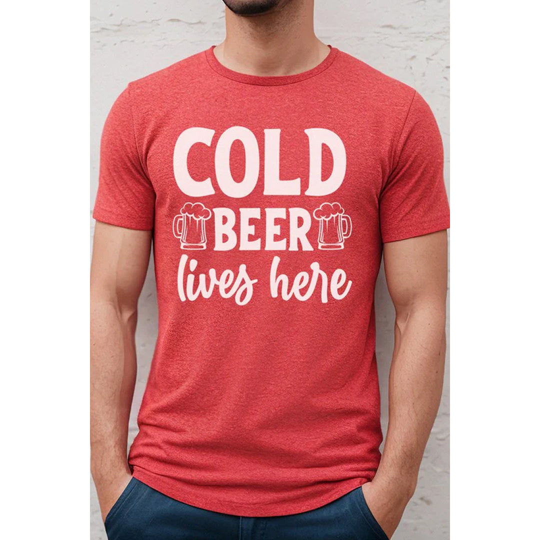 Father's Day Tees Cold Beer Lives Here Tee