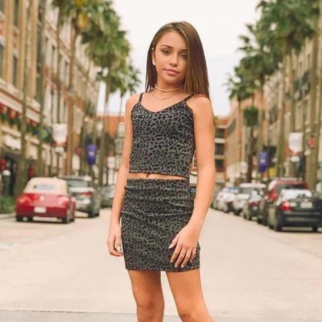 KIDS LEOPARD CROP TOP AND SKIRT SET
