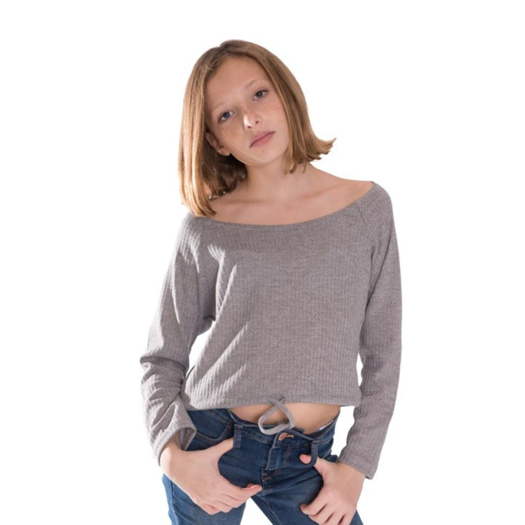 KIDS WAFFLE OFF THE SHOULDER TOP