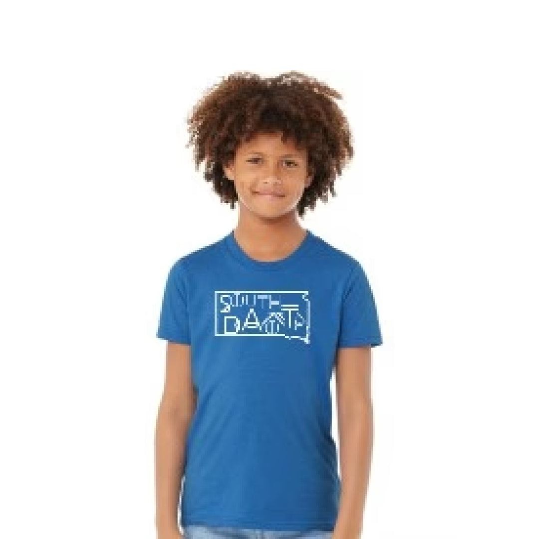 Youth South Dakota Line Font Outline Graphic Tee