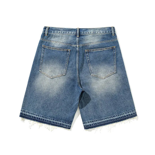 High Quality Blue Raw Edges Hem Denim Short