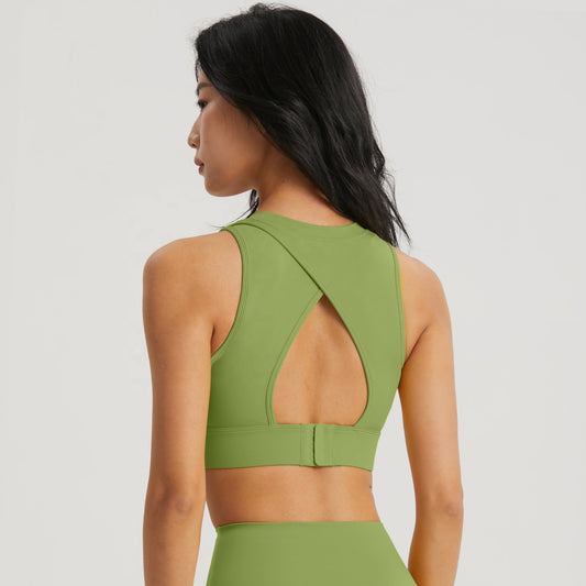 Women’s High Neck Sports Bra with Hollow Back & Buckle