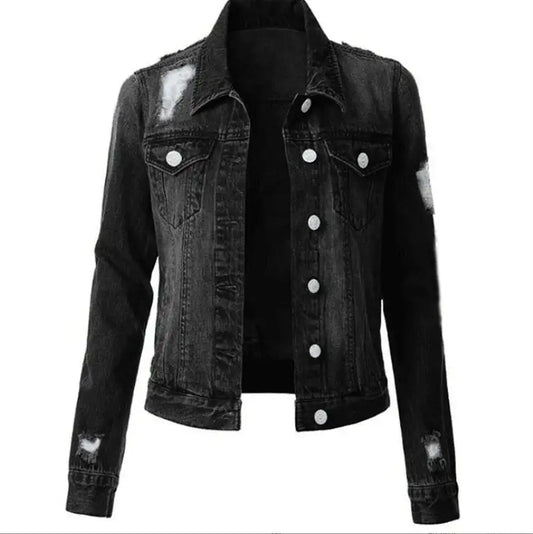 Women’s Hole Design Long Sleeve Denim Jacket