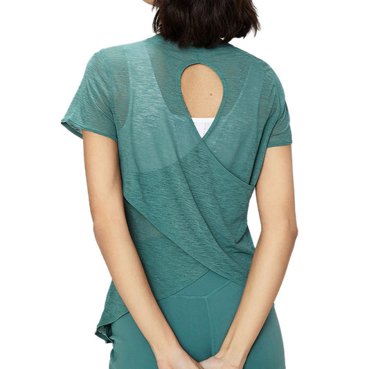 Women’s Hollow Out Cross Back Short Sleeve Workout Top